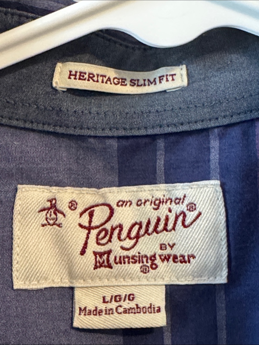 Original Penguin Heritage Slim Fit Blue Striped Short Sleeve Button-Down Shirt - Picture 2 of 9